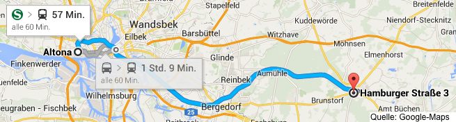 Google-Map von Hamburg nach Schwarzenbek
